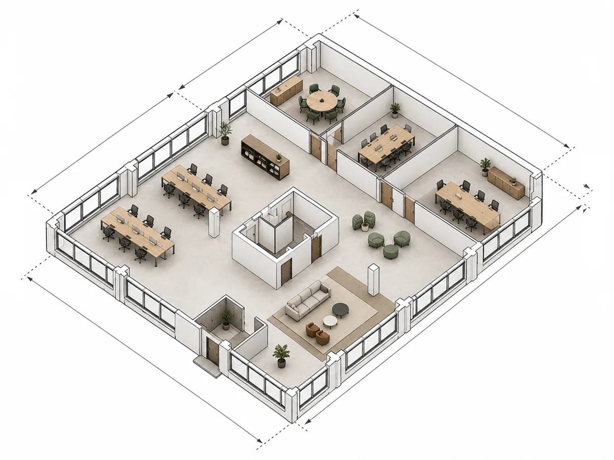 Plano isométrico de la planta equipada y terminada